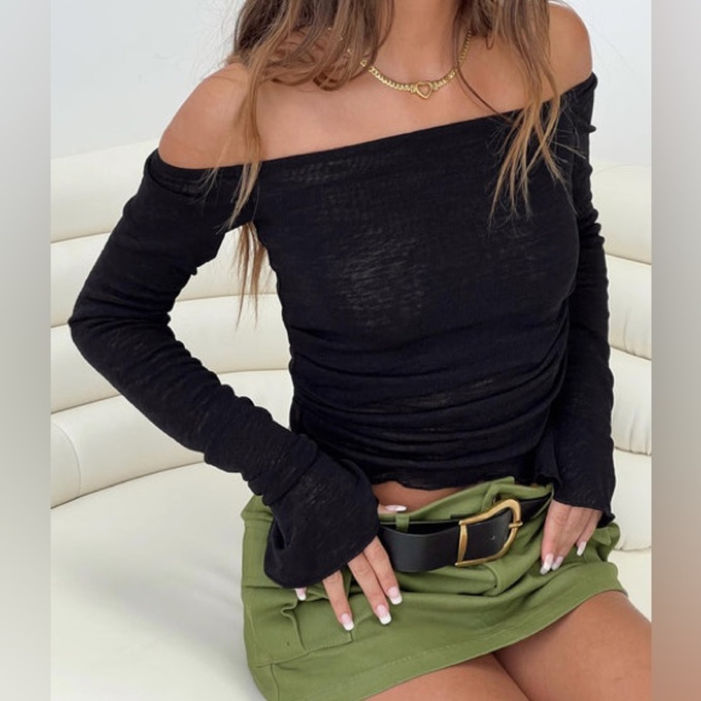Princess Polly Black Off-Shoulder Long Sleeve Top